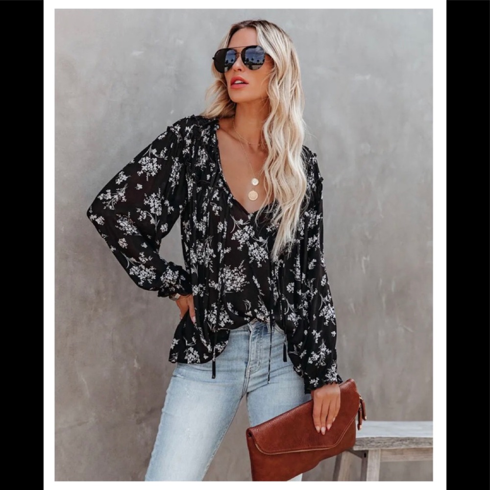Florence Floral Ruffle Tie Blouse NWT